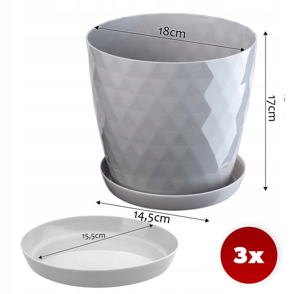KADAX Blomkruka, Planter, Lock, 18 cm, Blomställning, Grå Plast, 3 st.