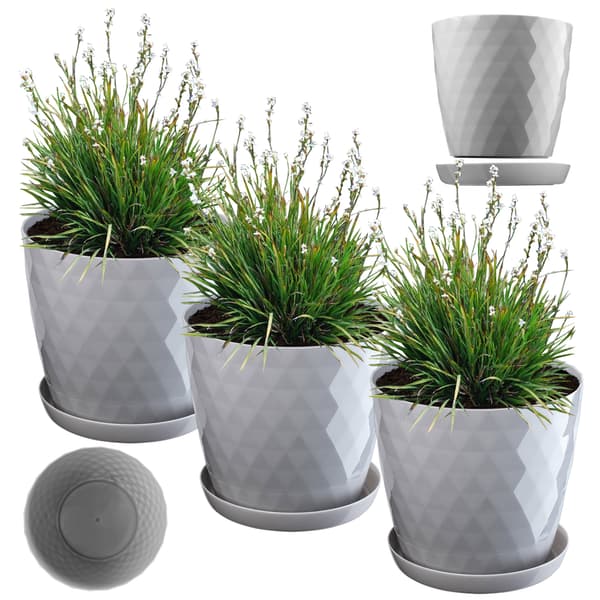 KADAX Urtepotte, Plantekasse, Låg, 18 cm, Blomsterfod, Grå Plast, 3 stk.