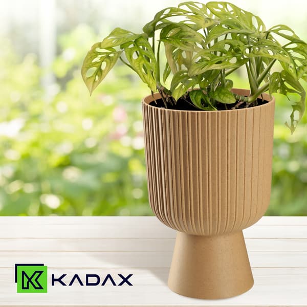 KADAX Urtepotte, Urtepotte, Græsplæne, Plastlåg, 14 cm, Blomsterfod, Brun