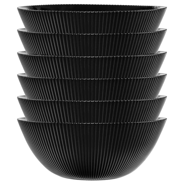 KADAX salatskål 20 cm glas til suppe, snacks, sort, rillet, sæt med 6