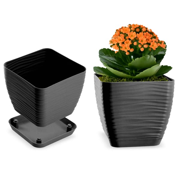 KADAX Blomkruka 12cm Fyrkantig Plastlock Antracit