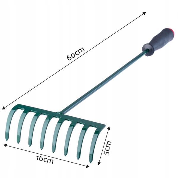 KADAX Metalrive til blade, græs, have, lille rive, 60 cm, 8 tænder, håndtag