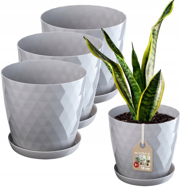 KADAX Urtepotte, Plantekasse, Låg, 18 cm, Blomsterfod, Grå Plast, 3 stk.