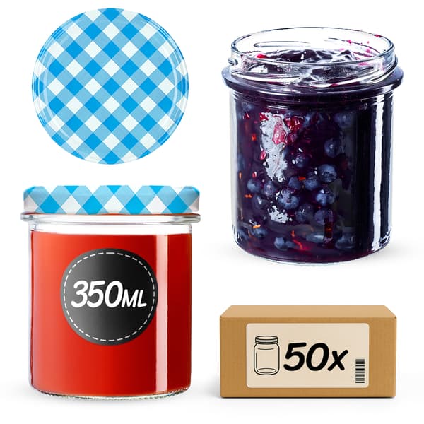 KADAX Avila muurauspurkit 350ml 50kpl 82mm + "Blue Lattice" kansi
