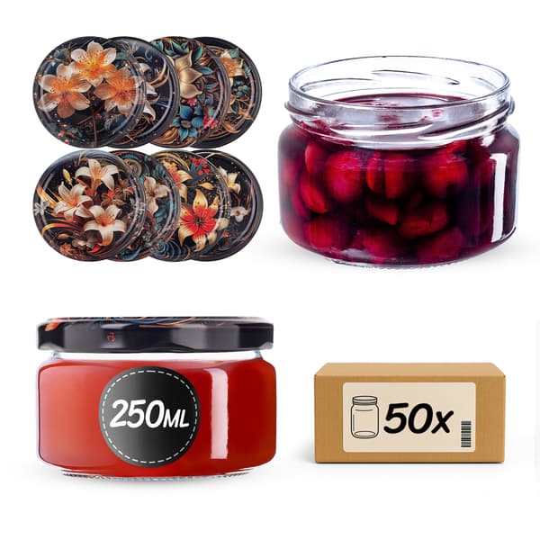 KADAX Säilöntäpurkit Denia 250ml 50kpl 82mm + kansi "Flowers"
