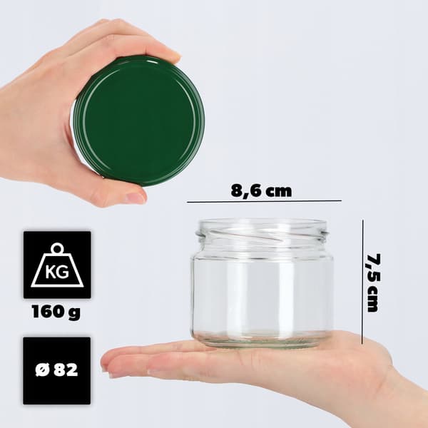 KADAX Sonka muurauspurkit 330ml 10kpl 82mm + vihreät kannet