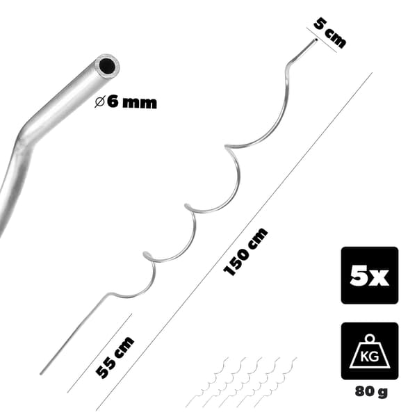 KADAX Spiralstång för tomater, bönor, gurkor, växtstöd 150 cm 5 st