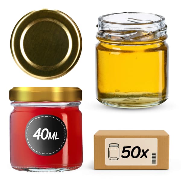 KADAX Halli muurauspurkit 40ml 50kpl 43mm + kultaiset kannet