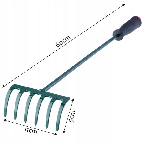 KADAX lille metalrive til blade og græs i haven, 60 cm, 6-tænders skaft