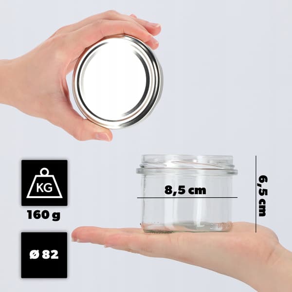 KADAX Tartu muurauspurkit 235ml 10kpl 82mm + hopeanväriset kannet