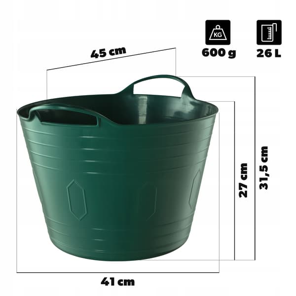 KADAX Tvättställ, Runt, Flexibelt Plastställ, 26L, Grön