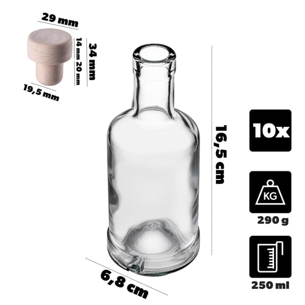 KADAX Tadek glasflaskor 250 ml för vin, likör, hembränt 10 st med kork