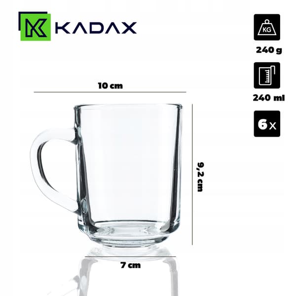 KADAX Glas til te, kaffe, drikkevarer med hank, sæt med 6 glas, 240 ml