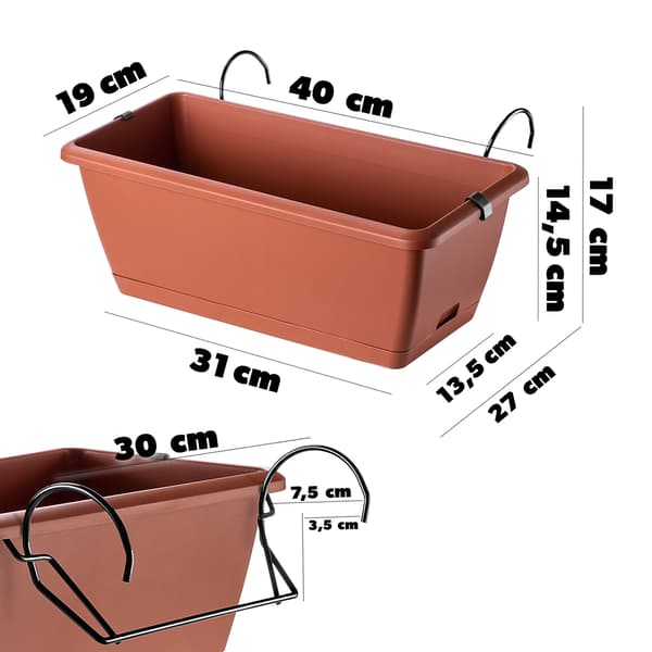 KADAX Balkonkasse 40 cm Urtepotte Urtepottestativ Håndtag Balkon