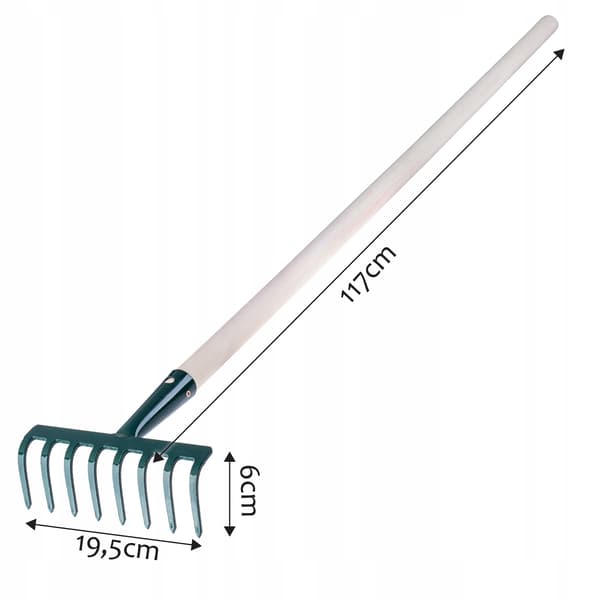 KADAX Løvrive, Havegræs, Træskaft, 117 cm, 8-tænders massiv