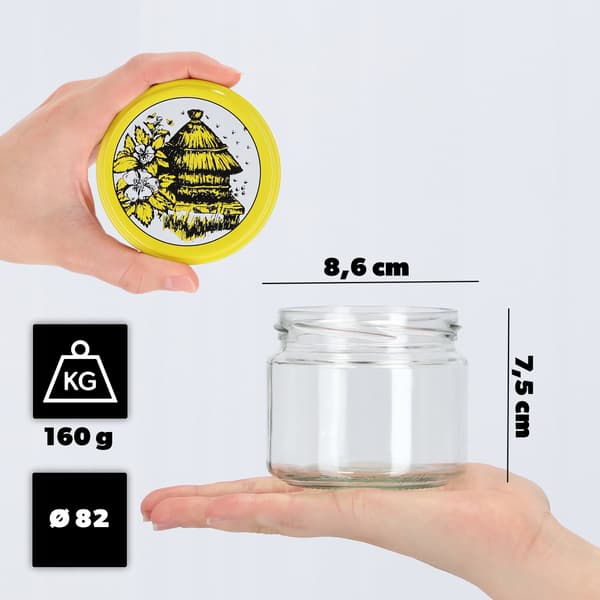 KADAX Sonka muurauspurkit 330ml 10kpl 82mm + "Bees" kannet
