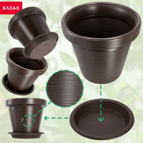 KADAX Urtepotte Havepotte til Blomster Låg med Underkop Stor Brun 55cm