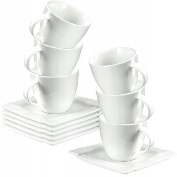 KADAX Hvide Kaffekopper Sæt 6 Kopper 220ml Porcelæn Gave