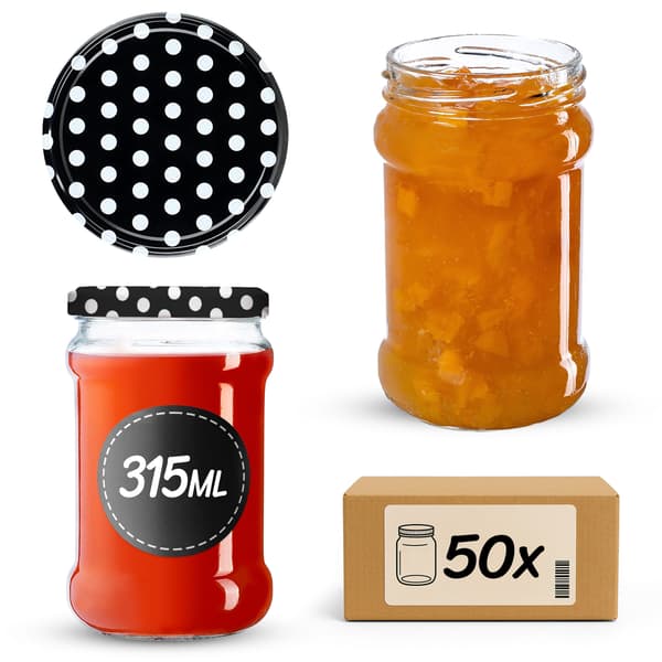 KADAX Seno purkituspurkit 315ml 50kpl 66mm + kansi "Mustat herneet"