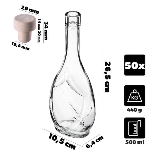 KADAX Icona Glasflaska 500 ml 0,5L Vinflaskor 50 st + Kork