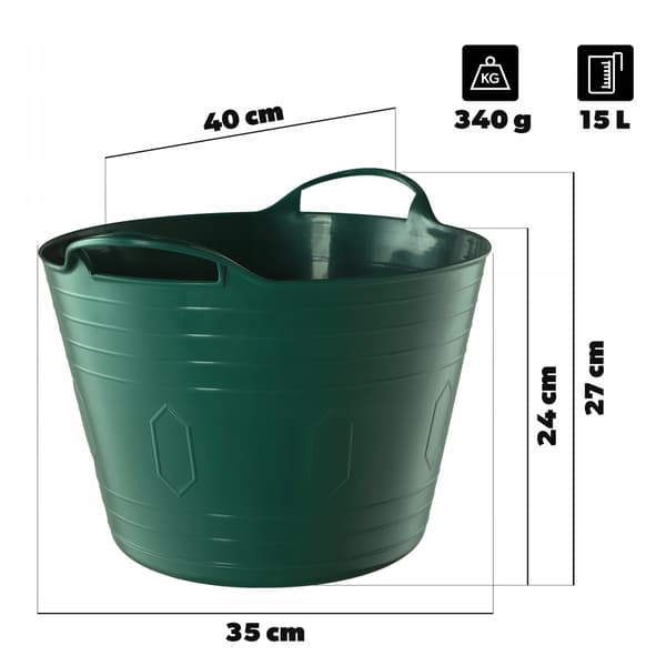 KADAX Tvättställ, Runt, Flexibelt Plastfat, 15L, Grön