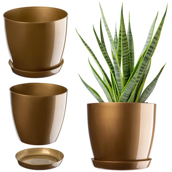 KADAX Blomkruka med blomställning, runt lock, 20 cm, plast, guld