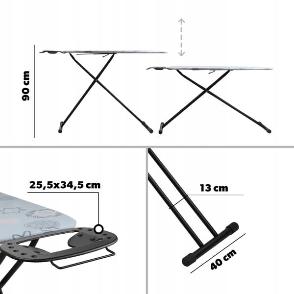 KADAX Suuri Taittuva Silityslauta 120x38cm Leveä Standard Kahvalla
