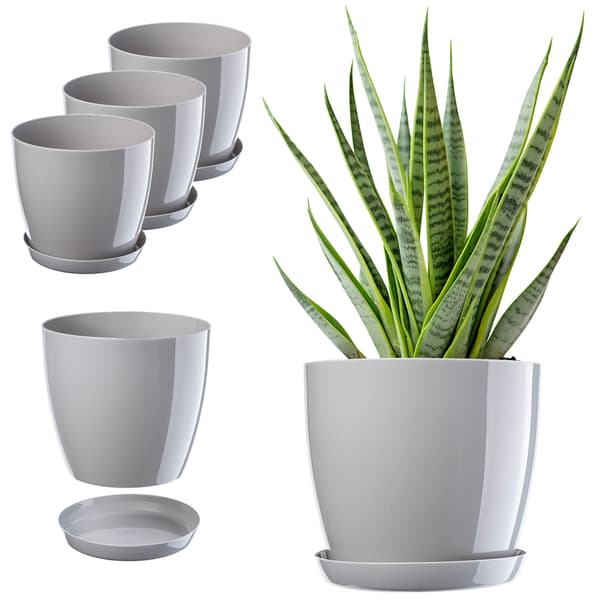 KADAX Urtepotte, Plantekasse, Låg, 18 cm, Blomsterfod, Grå Plast, 3 stk.
