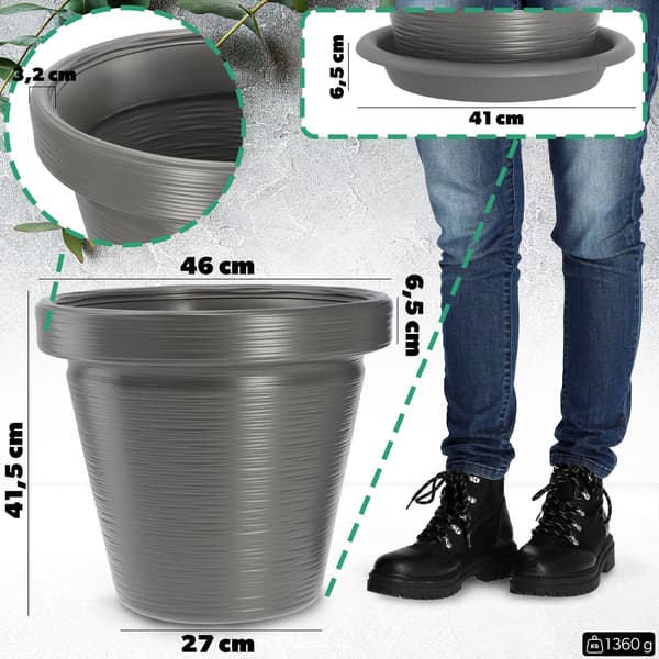 KADAX Blomkruka Trädgårdskruka för blommor Överdrag med stativ Stor Grå 46cm