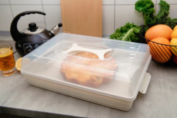 KADAX Plastbehållare för kakor, bakverk, kakask, rektangulär, stor