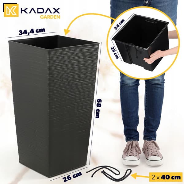 KADAX Urtepotte med Indsats, Urtepottedæksel, Høj Have Grafit 34x68cm