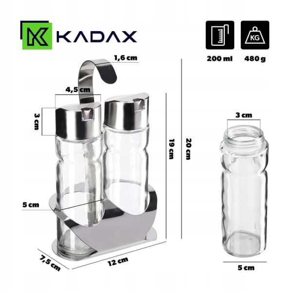KADAX Glasflaske til Olivenolie og Eddike 2 x 0,1L Olivenolie og Eddike Sæt + Stativ