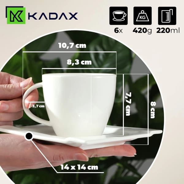 KADAX Hvide Kaffekopper Sæt 6 Kopper 220ml Porcelæn Gave