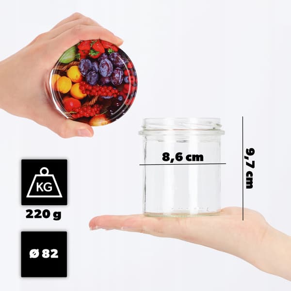 KADAX Avila muurauspurkit 350ml 10kpl 82mm + "Fruit" kannet