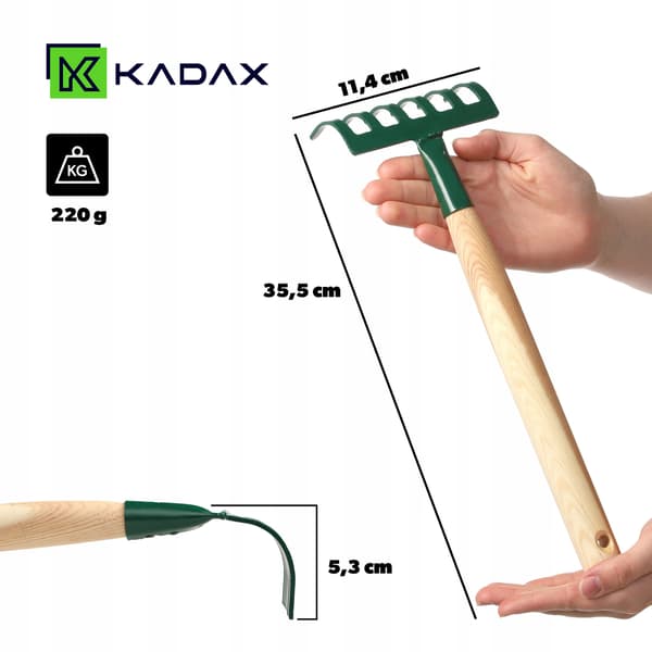 KADAX Lille Metal Haverive 35 cm 6 Tænder Massivt Træskaft