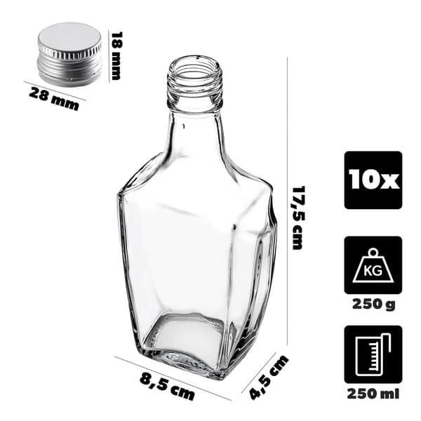 KADAX lasipullo tinktuuralle 250ml hopeakorkilla 10kpl.