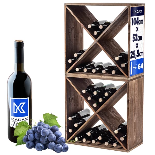 KADAX Viinipulloteline Puinen Teline 64 Pullolle Alkoholikaappi 104 cm 2 kpl setti