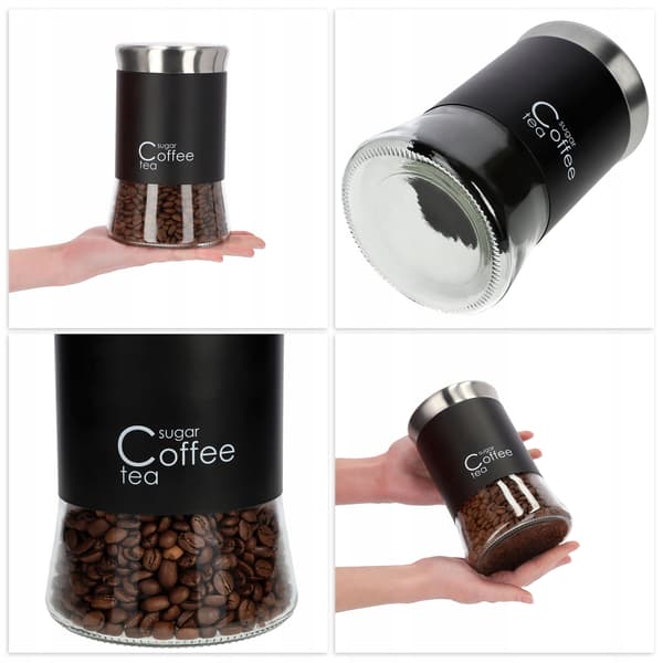 KADAX Kaffe Te Socker Glasbehållare med lock Svart 1000ml 1L