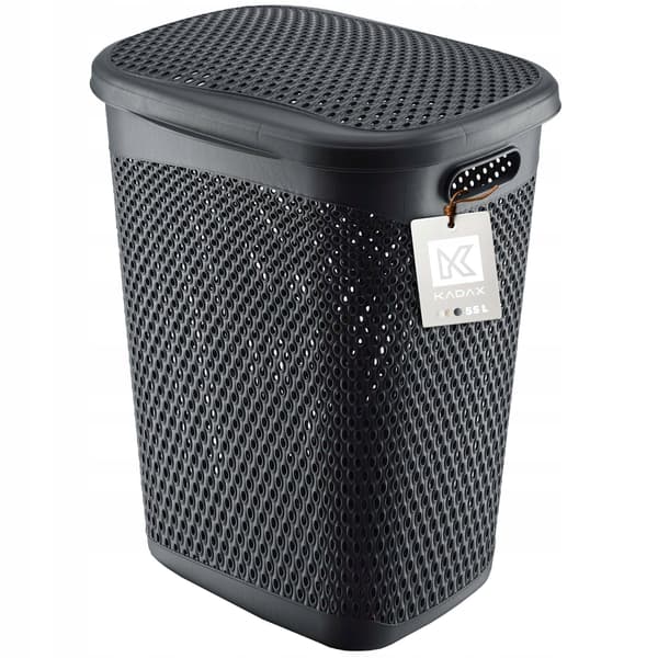 KADAX Tvättkorg med lock, stor plastbehållare, 55 l, grå