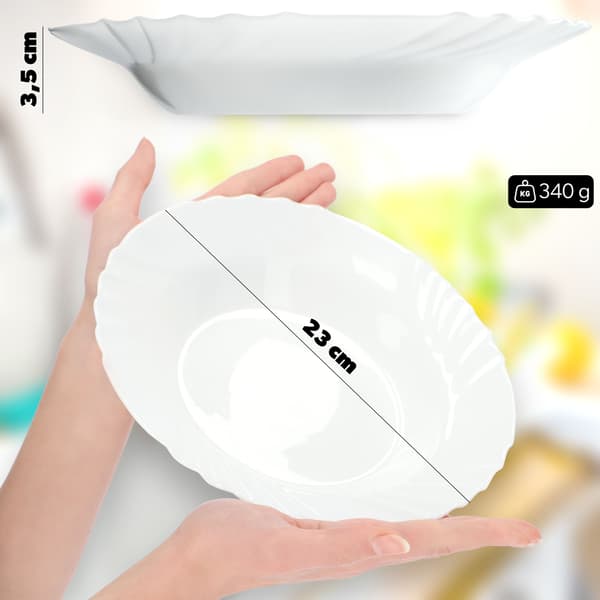 KADAX Dyb Middagstallerken 23 cm Sæt med 6 Tallerkener Hvide Tallerkener