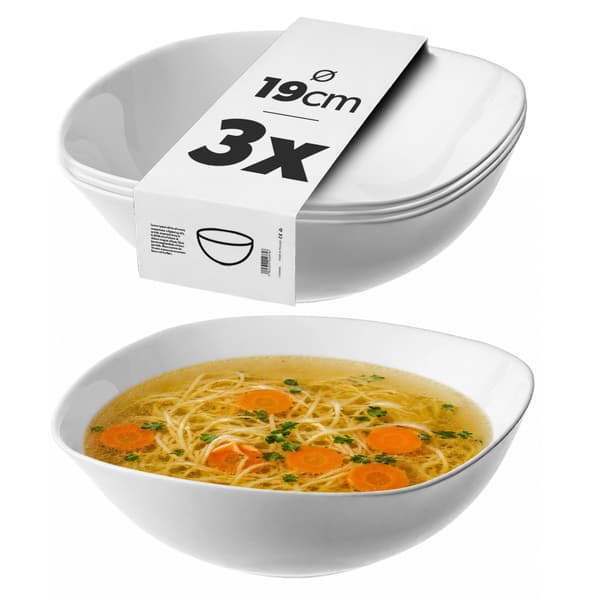 KADAX salatskål 19 cm glasskåle til suppe og snacks hvid sæt med 3