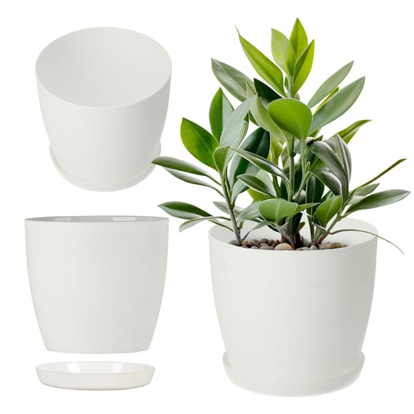 KADAX Urtepotte med Underkop Plastikpotte 16 cm Låg Blomster Mat Hvid