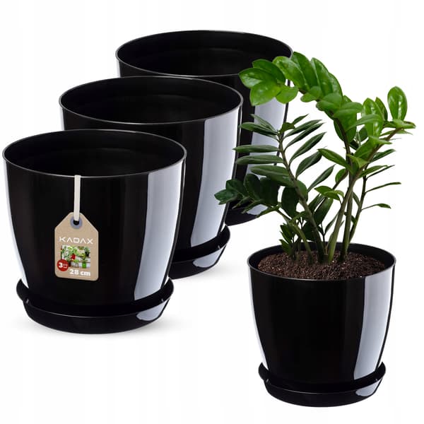 KADAX Urtepotte, Plantekasse, Låg, 28 cm, Blomsterfod, Sort Plast, 3 stk.