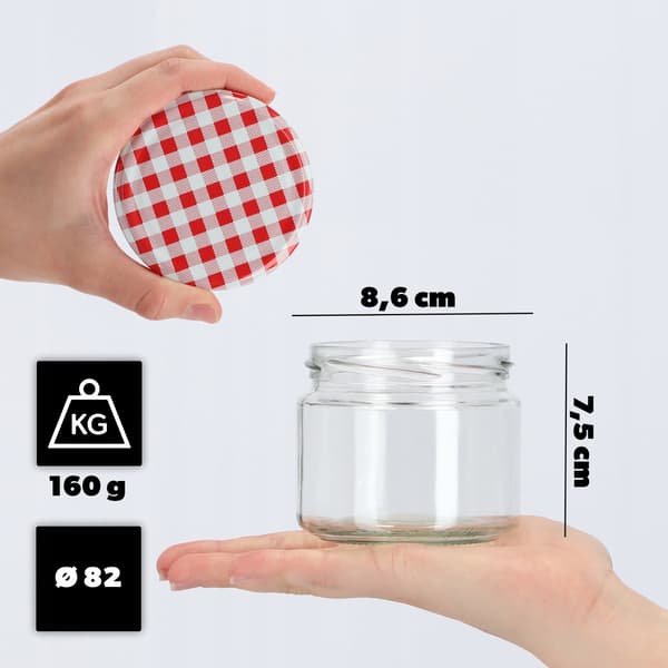KADAX Sonka muurauspurkit 330ml 10kpl 82mm + "Red Grid" kansi