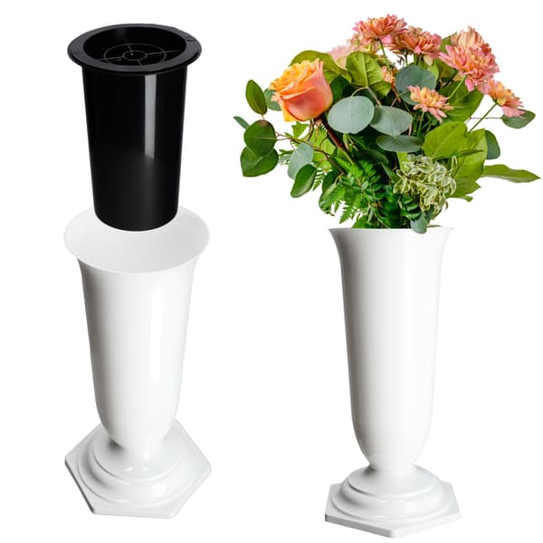 KADAX Vas Flaska Blommor Gravsten Kyrkogård Gravstensinsats Stativ Vit 37cm