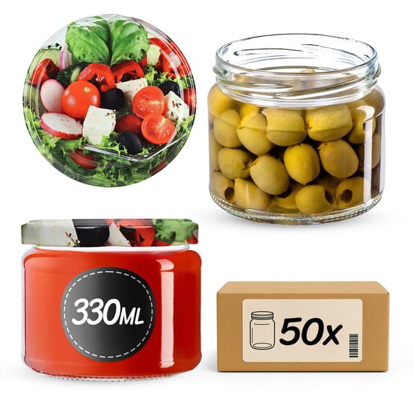KADAX Sonka muurauspurkit 330ml 50kpl 82mm + kansi "Kasvissekoitus"