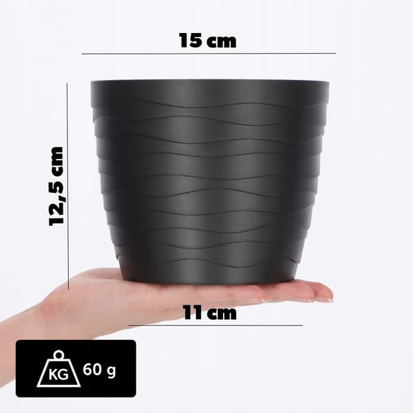 KADAX Urtepotte Plastikpotte til Blomster og Planter Sort Rund 15 cm