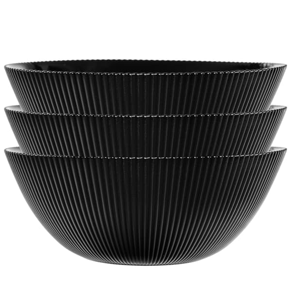 KADAX salatskål 20 cm glas til suppe, snacks, sort, rillet, sæt med 3