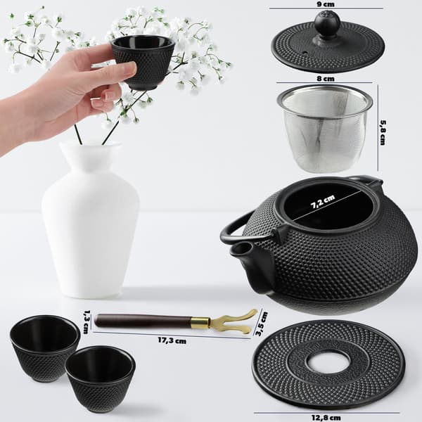 KADAX urtete-infuser støbejerns tekande 850ml kande + 2 kopper sort