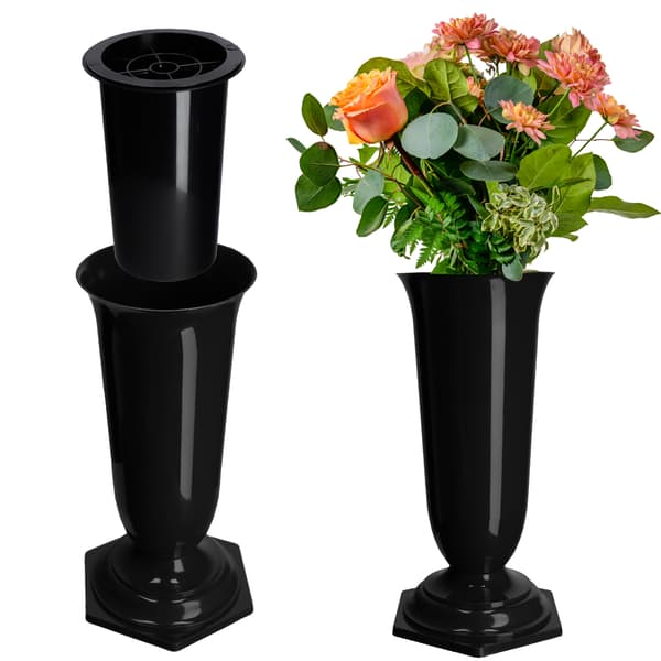 KADAX Vas Flaska Blommor Gravsten Kyrkogård Gravstensinsats Bas Svart 37cm